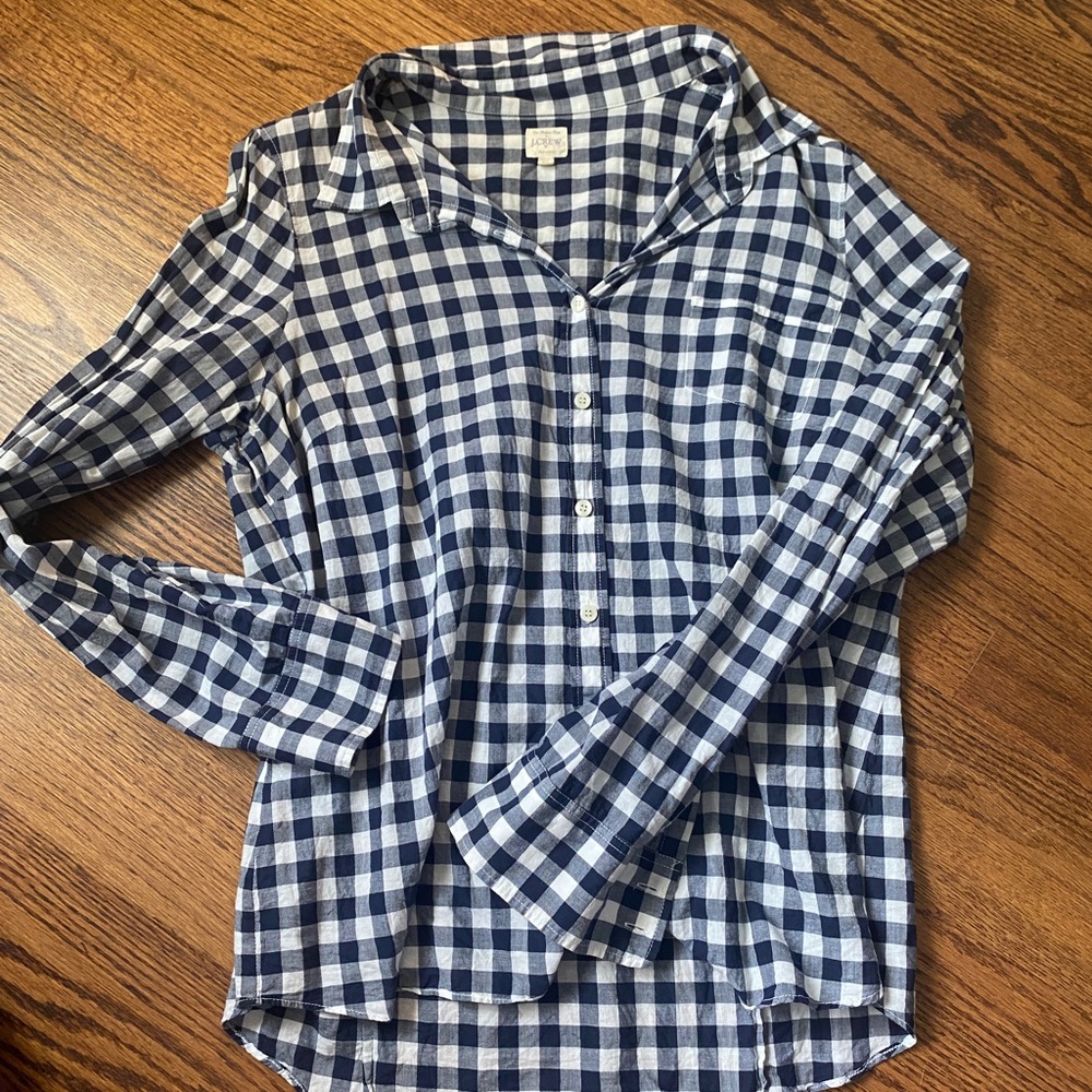 Jcrew navy blue and white gingham button down, size XL